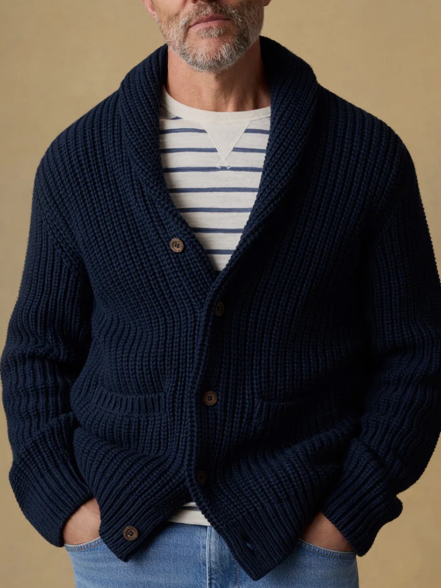 Faherty Mens Cotton Cardigan Playa Navy Large Nwt